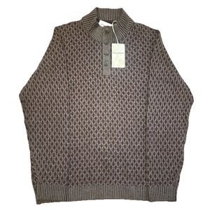 Tommy Bahama Men's Large Cross Cable Button-Neck Sweater Luxe Yarn Blend Cordial